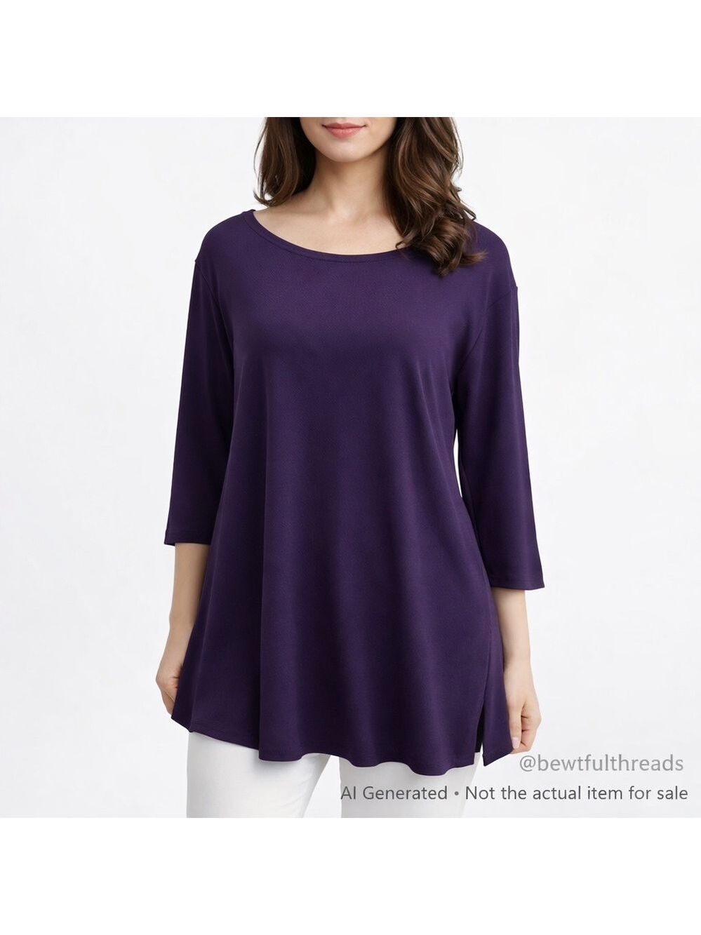 Sympli Size 10 Deep Purple Stretch Tunic Top Side Slit Made in Canada